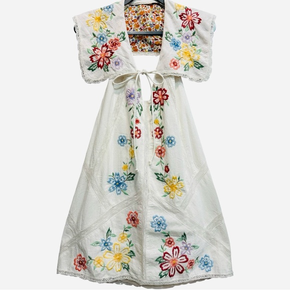 NWT FREE PEOPLE Willow Embroidered Open Back White Cottagecore Mini Dress Small - Picture 6 of 9